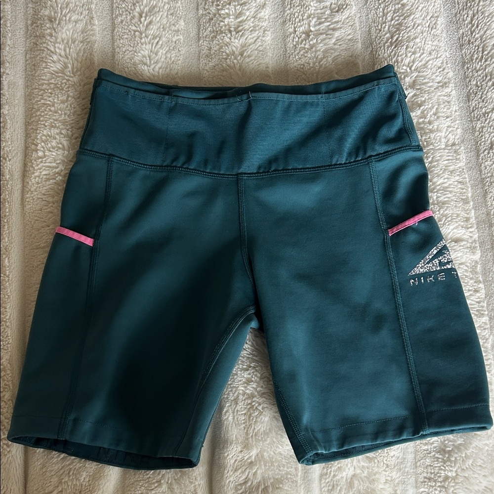 Nike Women's Teal Bike Shorts with Pink Accents